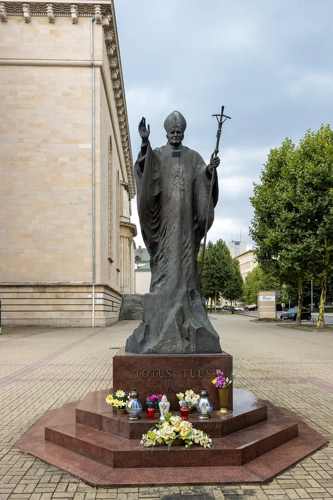Monument of Saint John Paul II on the Cathedral Square in Katowice