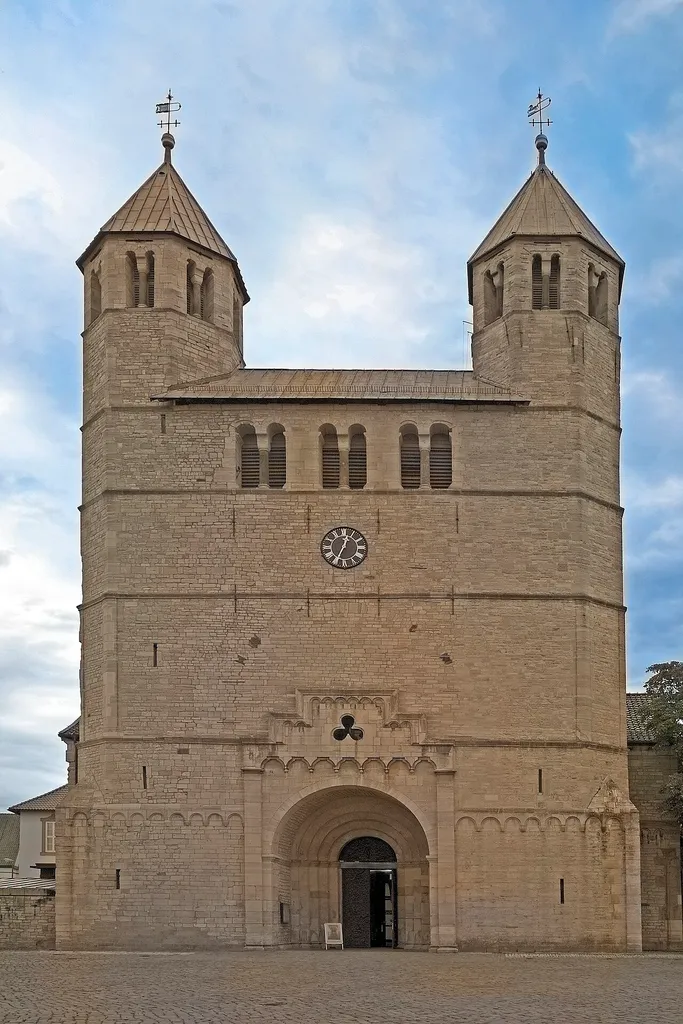 Collegiate Church Bad Gandersheim (front with the two octagonal towers). The current Romanesque church building largely dates from the 12th century.