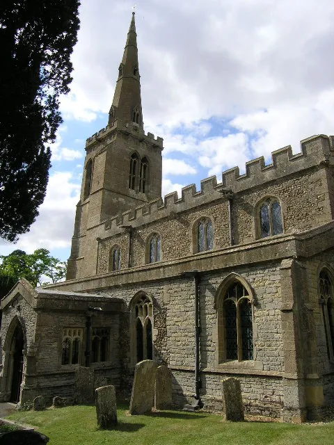 Nave and steeple of St Leonard's parish church, Catworth, Cambridgeshire (formerly Huntingdonshire), seen from the southeast