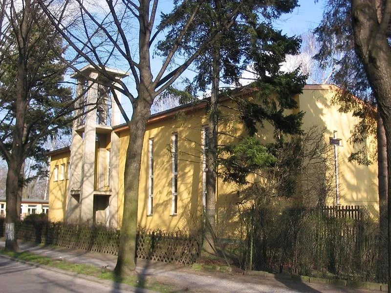 The Serbian Orthodox Church of the Holy Trinity (until 2008: Lutheran Zinzendorf Church) in Berlin-Tempelhof, Schwanheimer Straße 11, at corner with Rohrbeck- and Schaffhausener Straße. Named after Nikolaus Ludwig Zinzendorf.