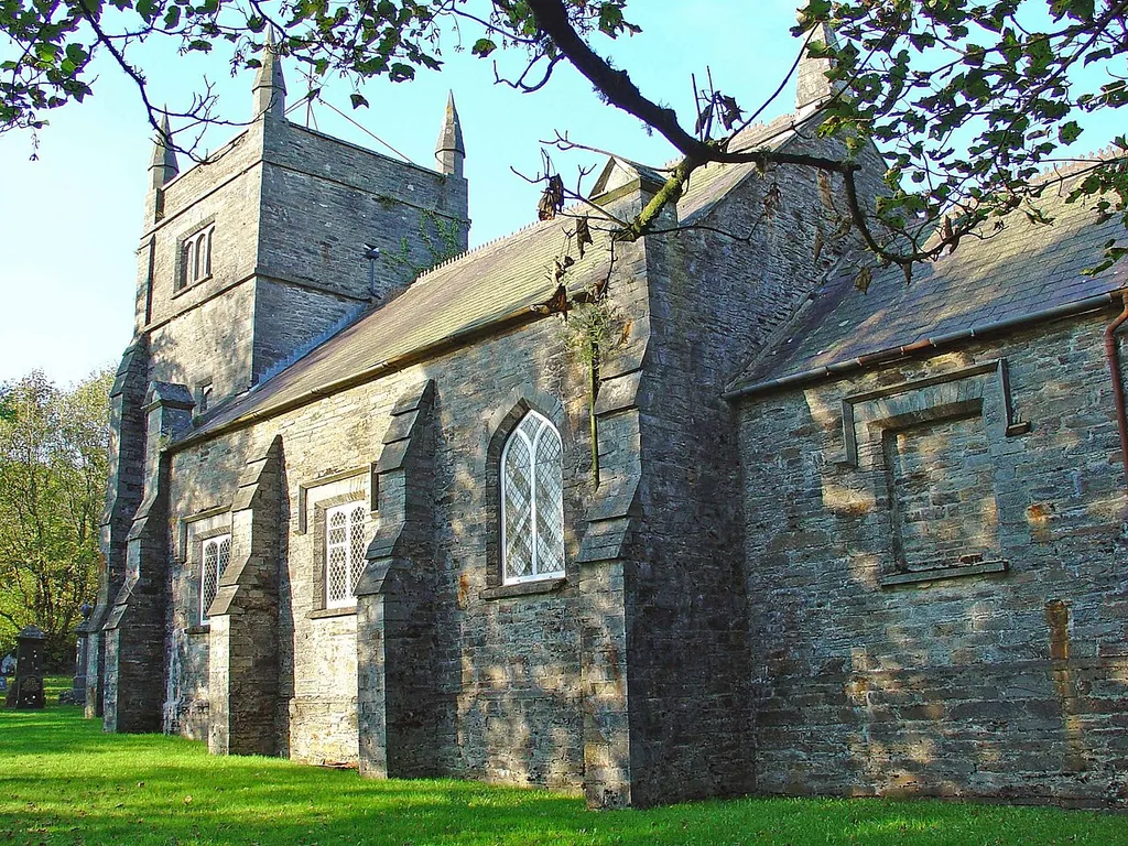The parish church of St Brynach, Llanfyrnach, Pembrokeshire, Wales. Note tower.