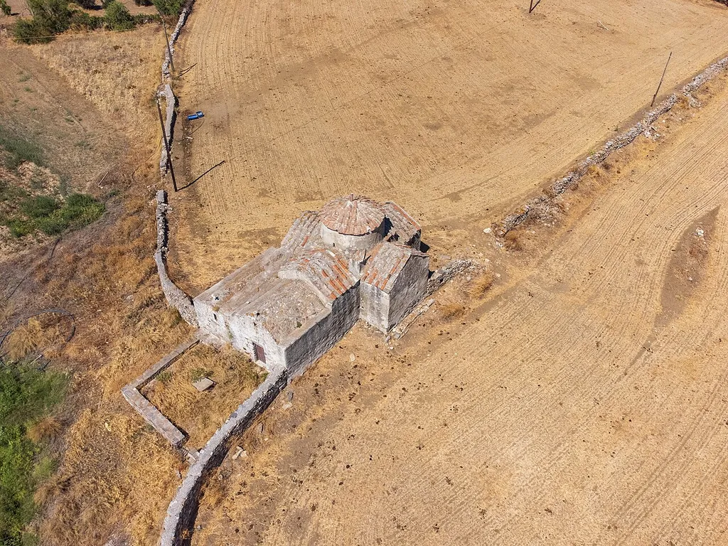 Aerial view of the church of Agios Ioannis Avlonitsa, Naxos