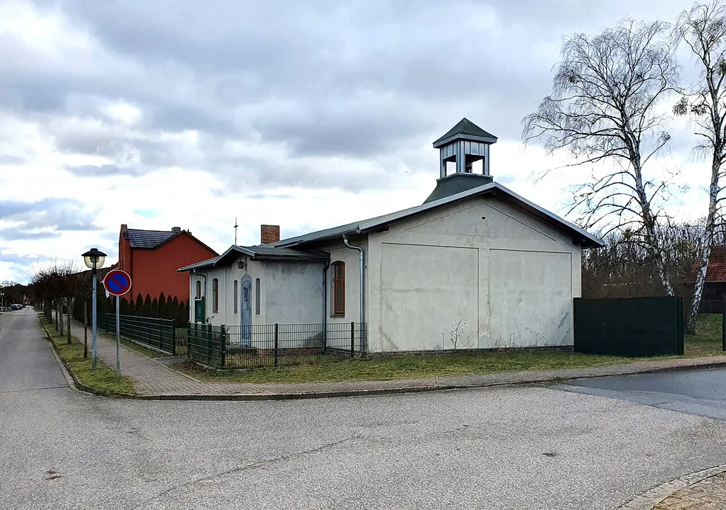 Northern view of the church "Friedenskirche" in Kolonie Britz, Britz municipality, Barnim district, Brandenburg state, Germany.