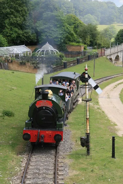 The Fawley Mountaineer This is claimed to be the steepest adhesion worked railway in the UK. However, the guide book that makes this statement forgets to state just how steep it is. I wonder if it beats the Foxfield Railway. The loco certainly hammers up this stretch.