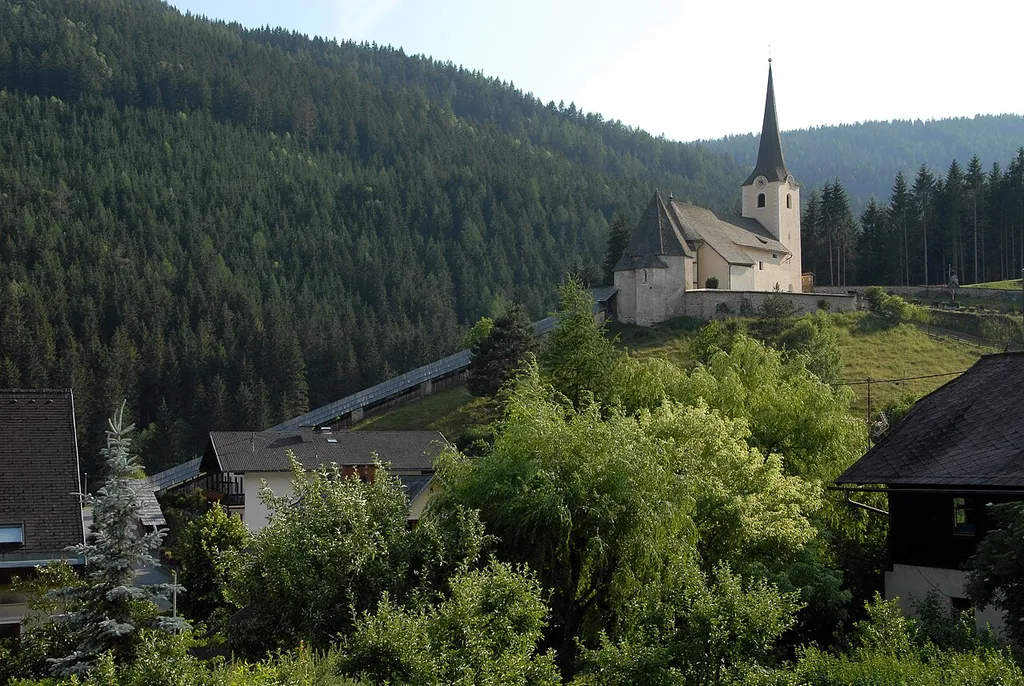 Roofed staircase to the parish church Saint Jakob major at Deutsch-Griffen, municipality Deutsch-Griffen, district Sankt Veit an der Glan, Carinthia, Austria, EU
