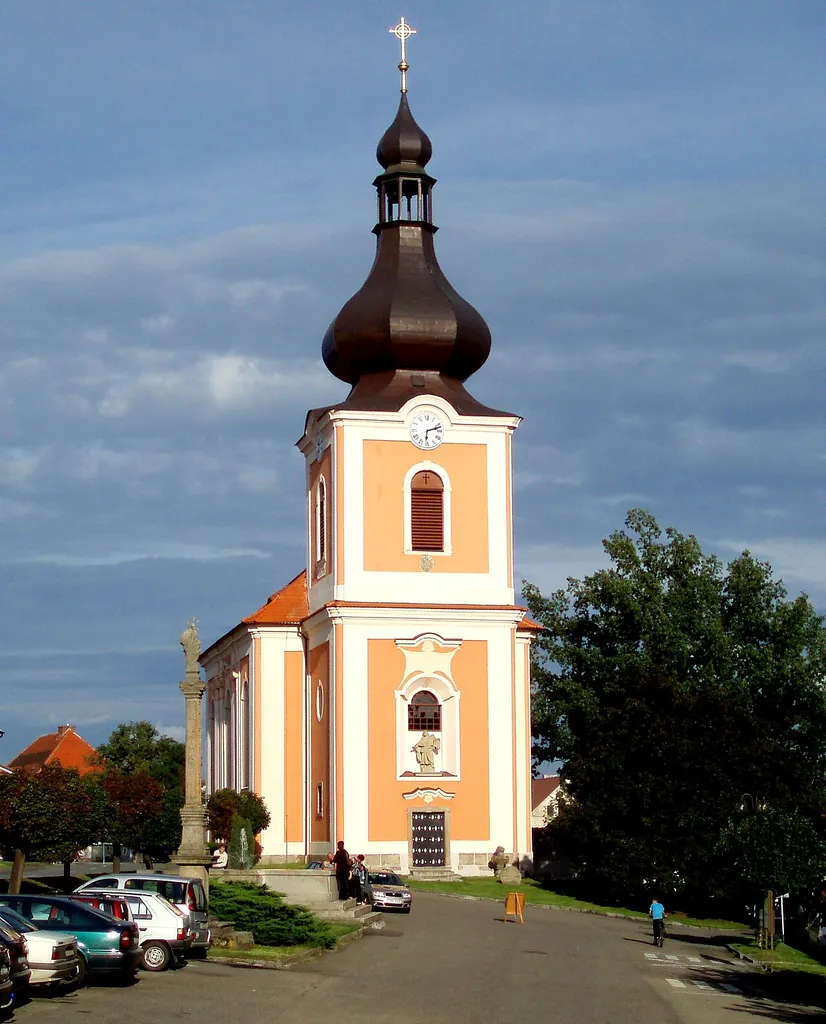 St James church in town square of Kladruby, Tachov District, Czech Republic.