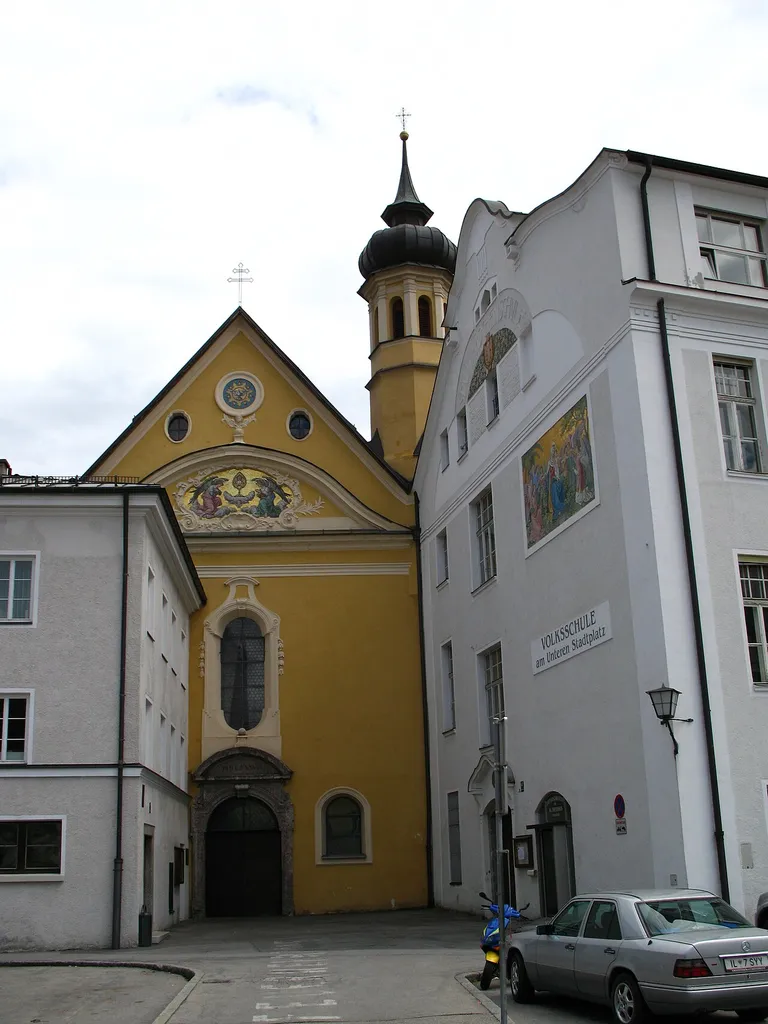 Cloister of Tertiarschwestern and the elementary school on Lower City Square , Hall in Tirol, Austria