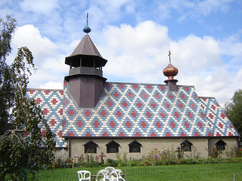 Russian Orthodox church in Lampernisse (close to the road between Oostkerke en Pervijze). Lampernisse, Diksmuide, West Flanders, Belgium