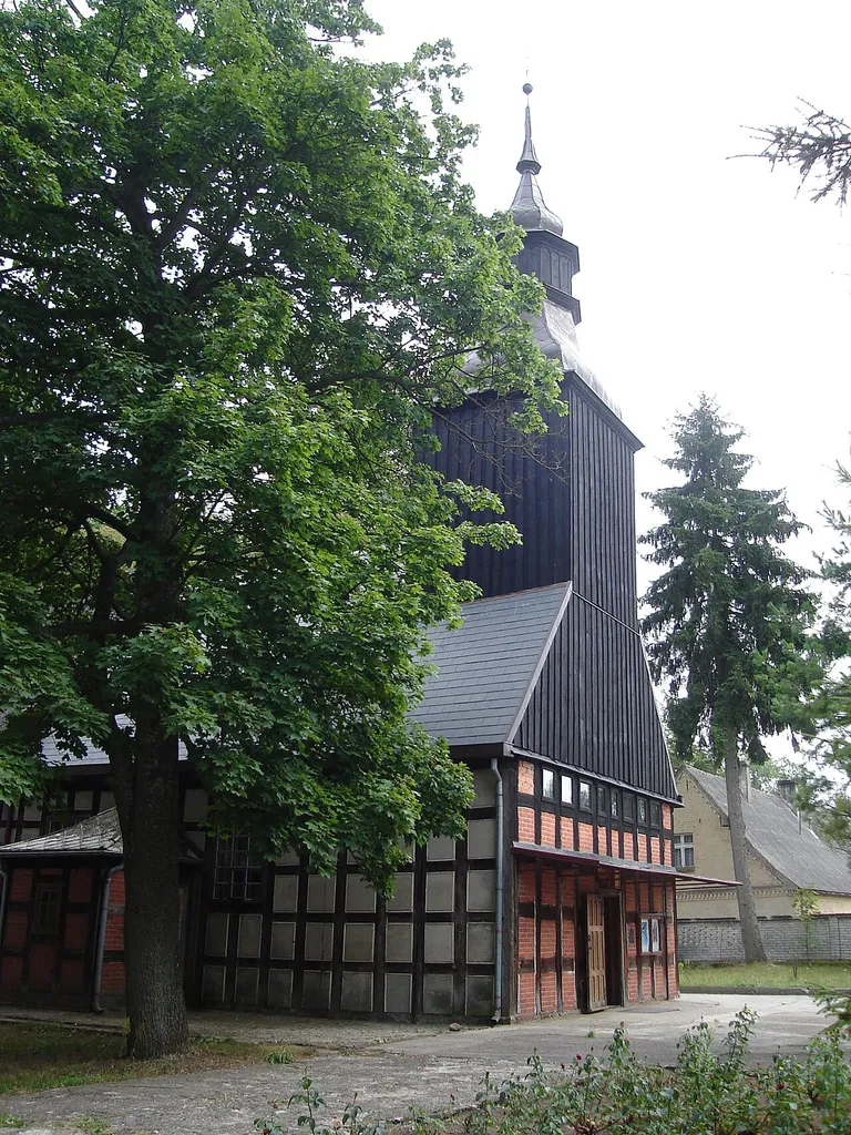 View on church - listed building in Bińcze, was built in 1761.