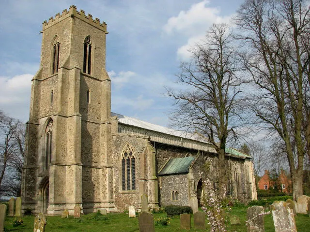 St Mary's parish church, Tunstead, Norfolk, seen from west-southwest