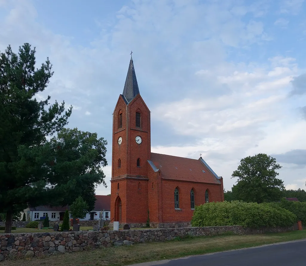 South-western view of the church in Zechow , Rheinsberg municipality , Brandenburg state, Germany.