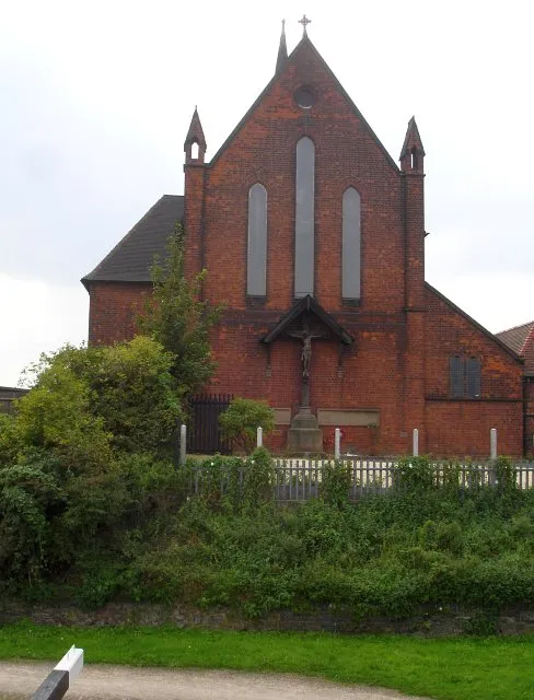 St Andrew's parish church, Birchills, West Midlands, seen from the east from the adjacent lock on the Walsall Junction Canal