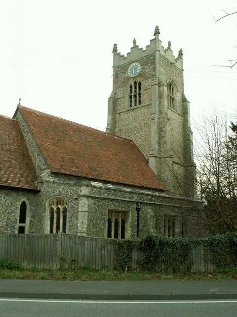 West tower and north aisle of St Andrew's parish church, Great Yeldham, Essex, seen from the northeast