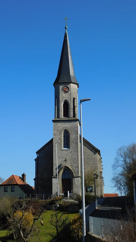 Portal view of the parish church of Wüstenstein, a district of the market municipality Wiesenttal.