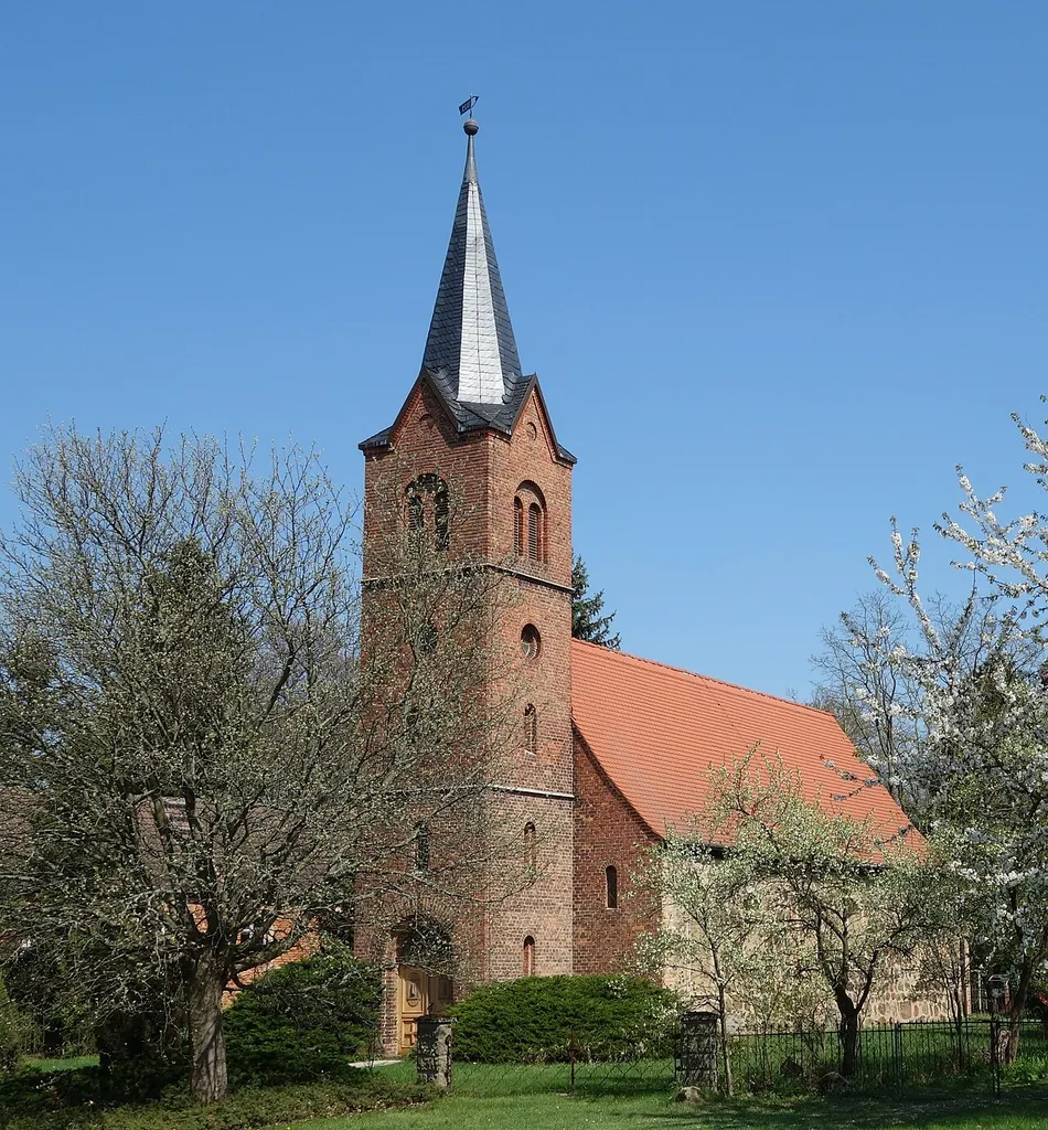 South-western view of the church in Rietz , Treuenbrietzen municipality, Potsdam-Mittelmark district, Brandenburg state, Germany