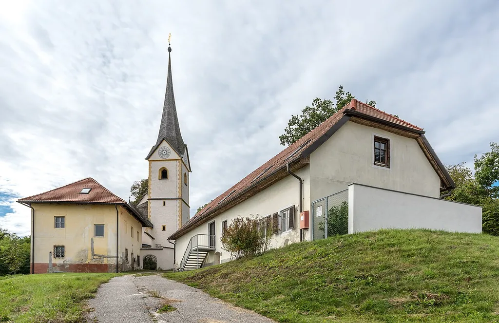 Rectory, sacristan’s house and parish church Saint Thomas, market town Magdalensberg, district Klagenfurt Land, Carinthia, Austria, EU