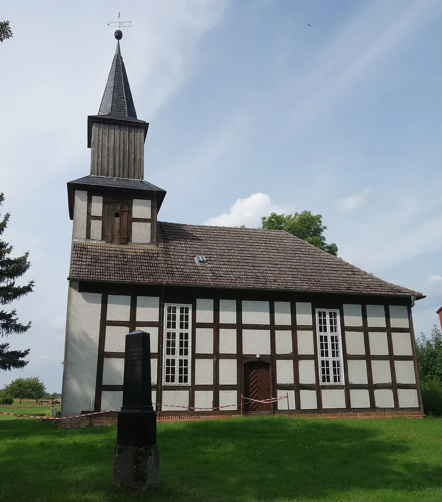 Southern view of the church in Braunsberg, Rheinsberg municipality, Ostprignitz-Ruppin district, Brandenburg state, Germany.