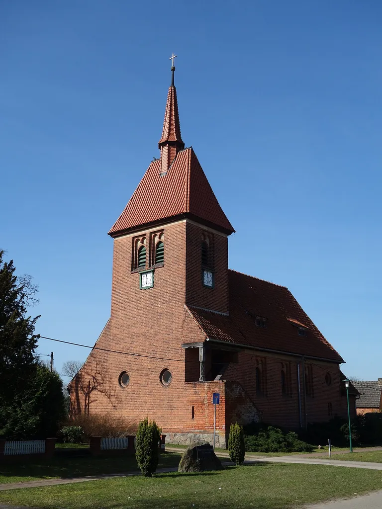 North-eastern view of the church in Kerzlin , Temnitztal municipality , Ostprignitz-Ruppin district, Brandenburg state, Germany.
