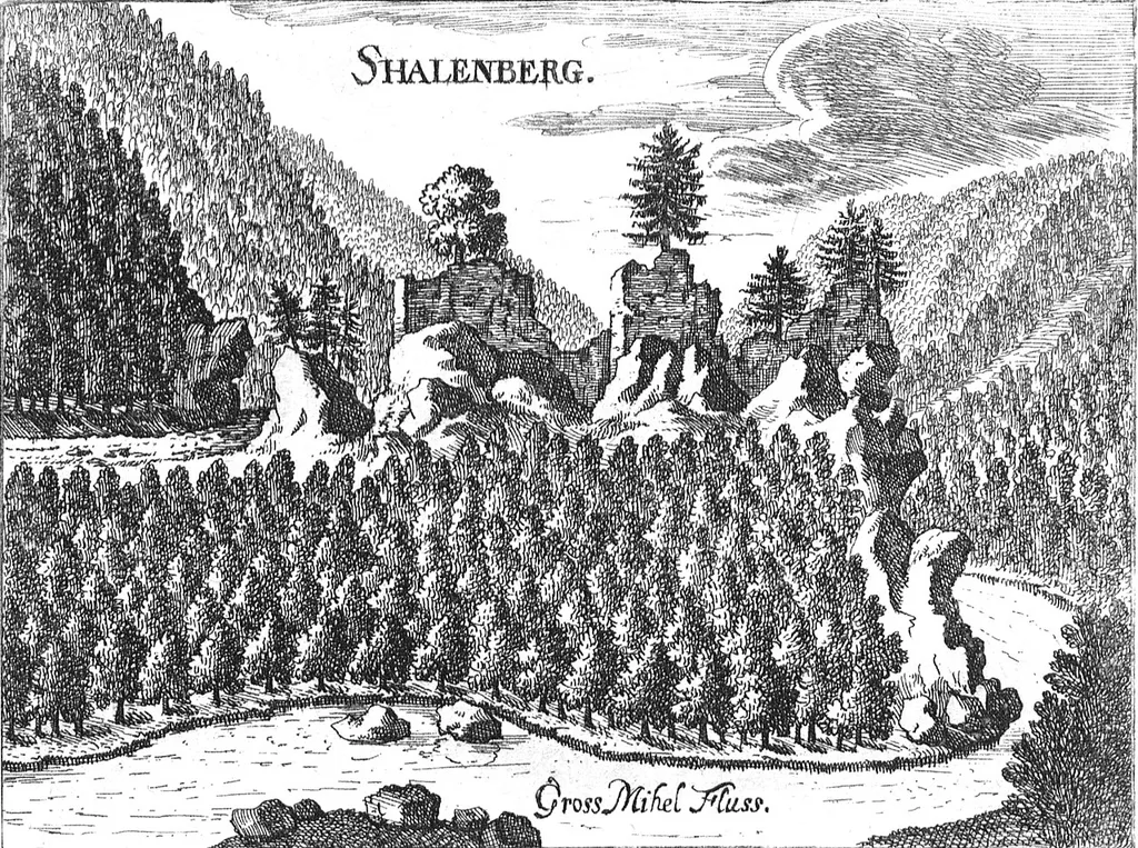 Burgruine Schallenberg nach einem Stich von Georg Matthäus Vischer von 1674 Topographia Austriae superioris modernae