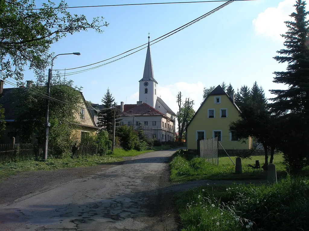 SS Peter and Paul church in Hraničné Petrovice, Olomouc District, Czech Republic. A view from the west