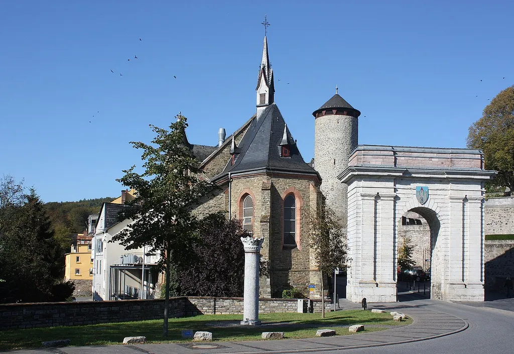 Weilburg, the gate "Landtor", former Catholic church and city wall tower