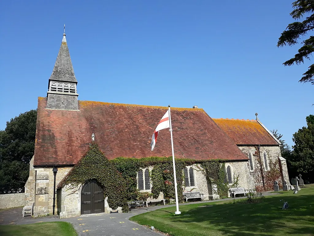 St Peter's Church, Selsey, West Sussex, England. Grade II listed. Note COVID-19 pandemic related yellow footprints on path to indicate one-way system. .mw-parser-output .messagebox{margin:4px 0;width:auto;border-collapse:collapse;border:2px solid var(--border-color-progressive,#6485d1);background-color:var(--background-color-neutral-subtle,#fbfcff);color:var(--color-base,#202122);box-sizing:border-box;border-inline-start-width:8px}.mw-parser-output .messagebox.mbox-small{font-size:88%;line-height:1.25em}.mw-parser-output .mbox-warning,.mw-parser-output .mbox-speedy{border:2px solid var(--border-color-error,#b22222);background:var(--background-color-error-subtle,#ffdbdb);border-inline-start-width:8px}.mw-parser-output .mbox-serious,.mw-parser-output .mbox-delete,.mw-parser-output .mbox-stop{border:2px solid var(--border-color-error,#b22222);border-inline-start-width:8px}.mw-parser-output .mbox-issue,.mw-parser-output .mbox-content{border:2px solid #f28500;background:var(--background-color-warning-subtle,#ffe);border-inline-start-width:8px}.mw-parser-output .mbox-query,.mw-parser-output .mbox-style{border:2px solid #f4c430;background:var(--background-color-warning-subtle,#ffe);border-inline-start-width:8px}.mw-parser-output .mbox-shit{border:2px solid #960;border-inline-start-width:8px}.mw-parser-output .mbox-license{border:2px solid #88a;border-inline-start-width:initial}.mw-parser-output .mbox-legal{border:2px solid var(--border-color-notice,#666);background:var(--background-color-base,#fff);border-inline-start-width:8px}.mw-parser-output .mbox-honor{border:2px solid #ca3;background:var(--background-color-warning-subtle,#fcf4db);border-inline-start-width:8px}.mw-parser-output .mbox-growth{border:2px solid #8d4;background:var(--background-color-success-subtle,#d5fdf4);border-inline-start-width:8px}.mw-parser-output .mbox-move{border:2px solid #93c;border-inline-start-width:8px}.mw-parser-output .mbox-protection,.mw-parser-output .mbox-message{border:2px solid var(--b