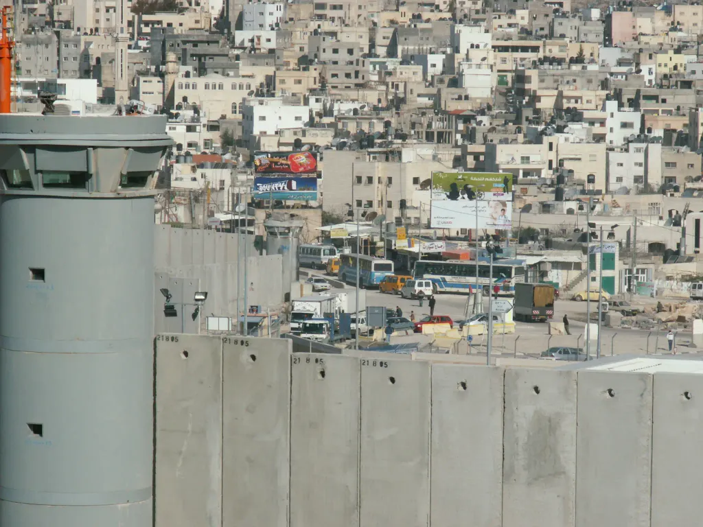 The Palestinian village of Qalandia, in the occupied West Bank, surrounded by the Israeli separation wall, May 2023.