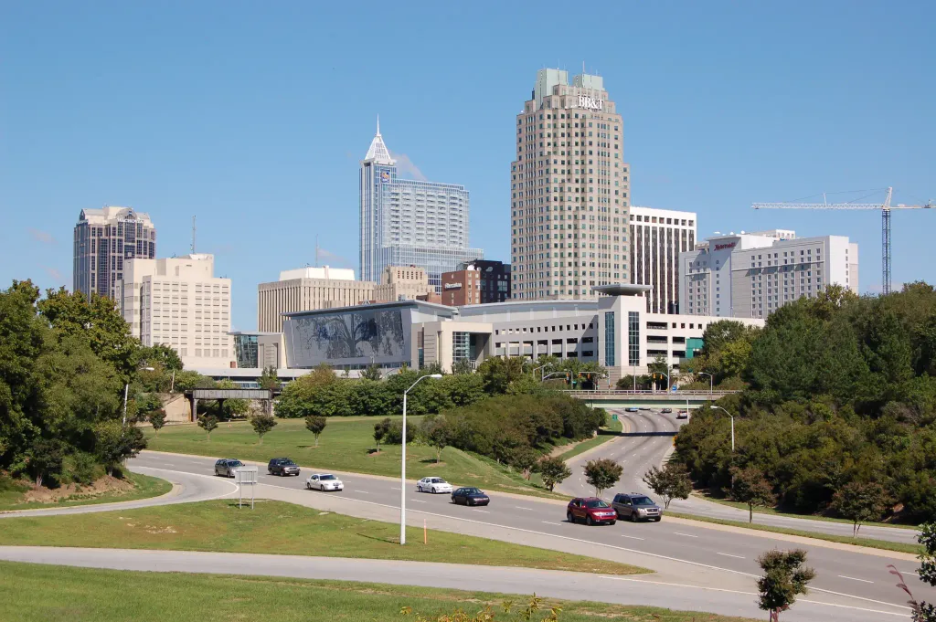 The Raleigh skyline as viewed from Dorothea Dix Park.