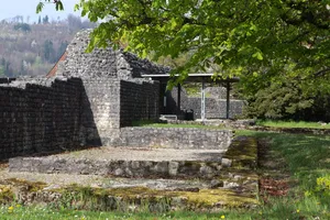 late Roman double fort together with "Sidelen" and early Christian church ground plan with baptismal font