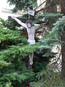 crucifix in front of the church in Úvaly