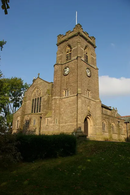 Parish church of St John the Evangelist, Thornham, Greater Manchester, seen from the southwest