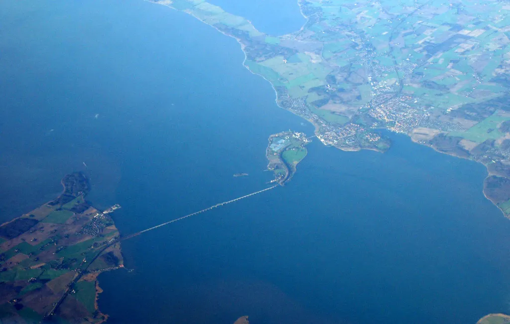 Storstrøm Bridge photographed from an airplane.
