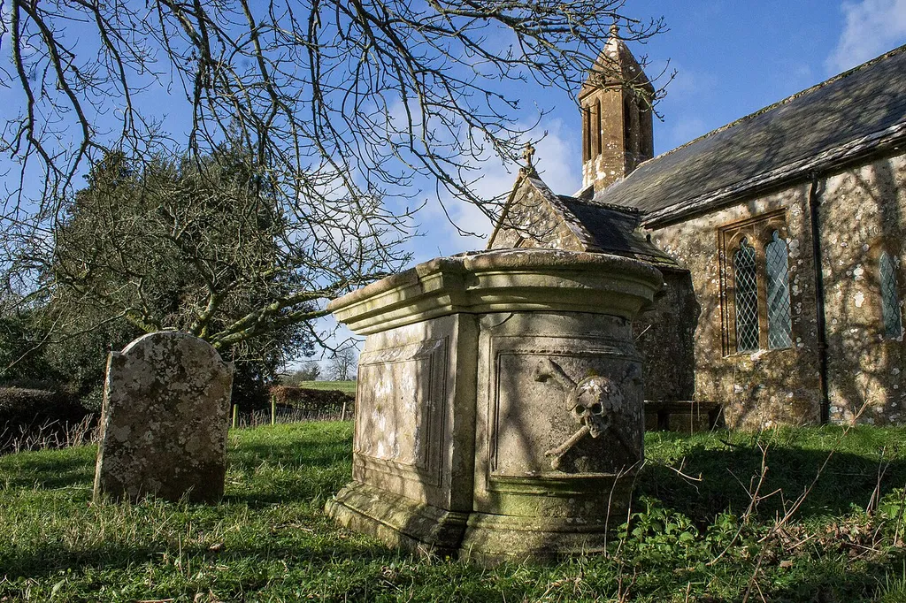St Mary's parish churchyard, Wraxall, Dorset: chest tomb of Frances, wife of Brian Combe, and their daughter Frances, died 1704