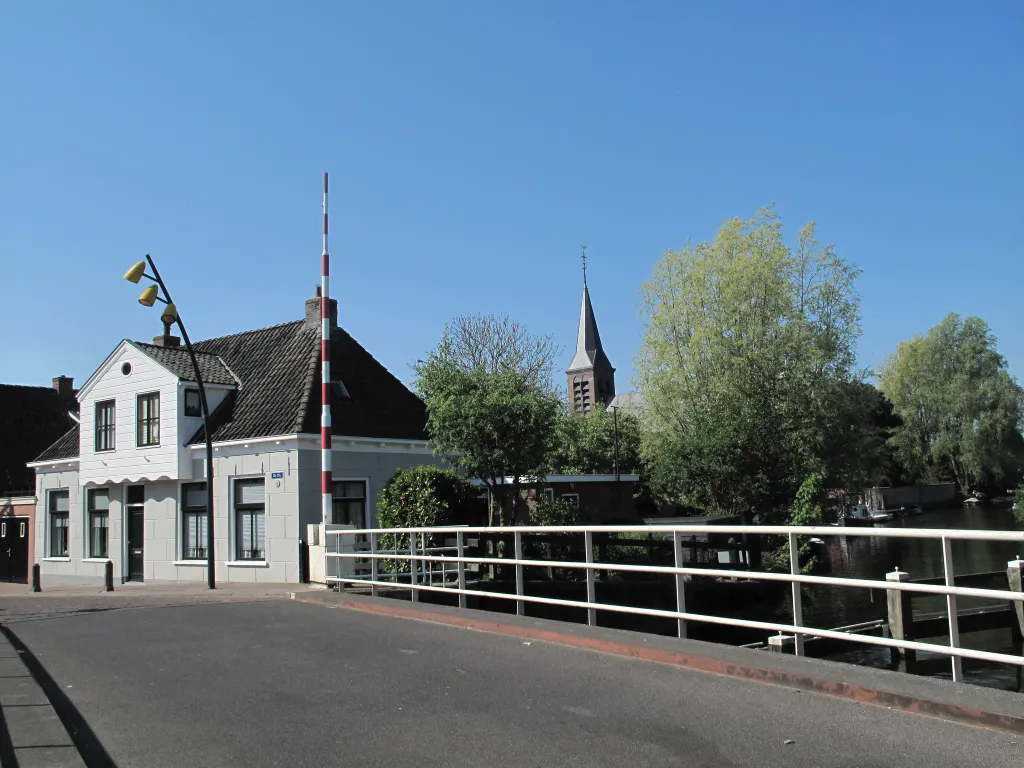 Heeg, view to a church from the bridge