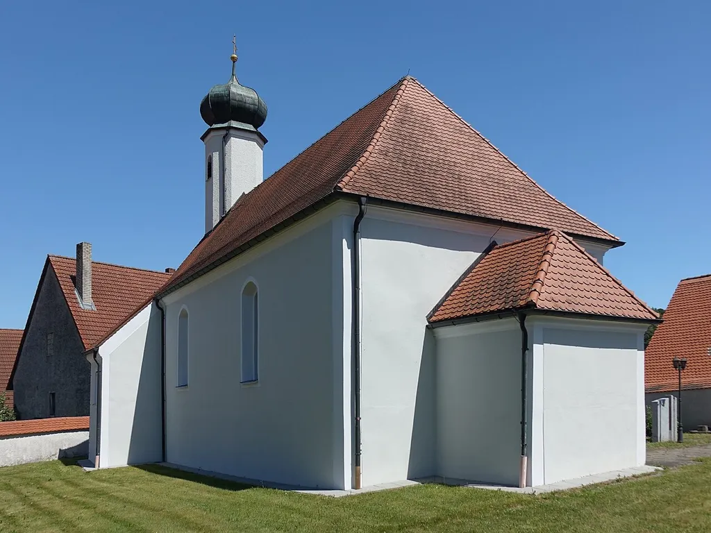 The church St. Johann Baptist in the church village Albertshofen, a district of the town of Velburg