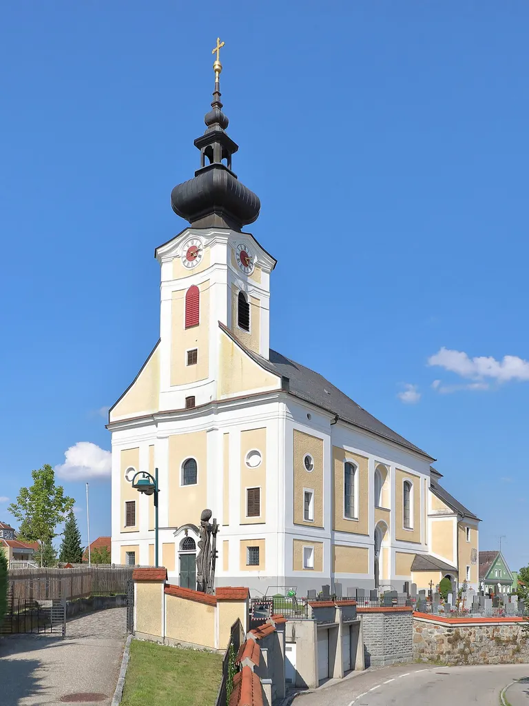 Southwest view of the parish church of Gaspoltshofen in Upper Austria.