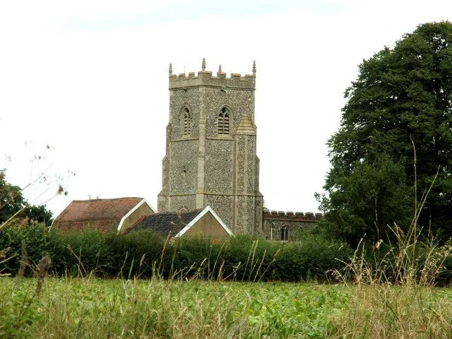 West tower of St George's parish church, Bradfield St George, Suffolk, England, seen from the southwest