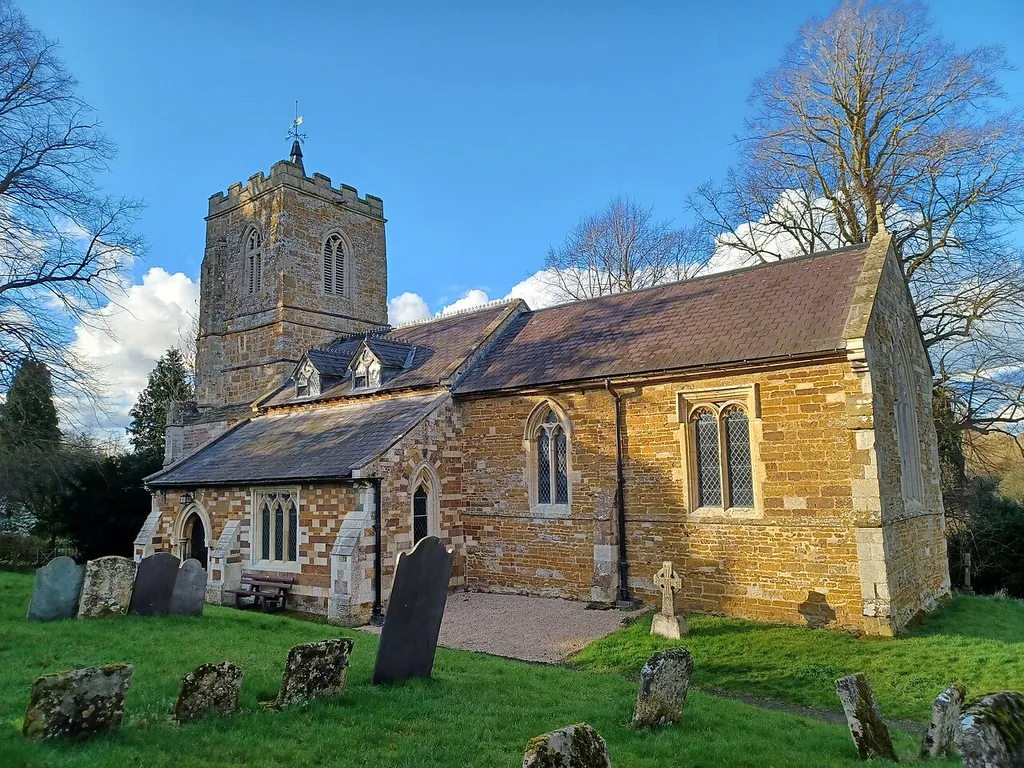 St. Peter's Church, Allexton, Leicestershire, England. 12-13th and 15th century, with mid-19th century restoration, Grade II* listed.