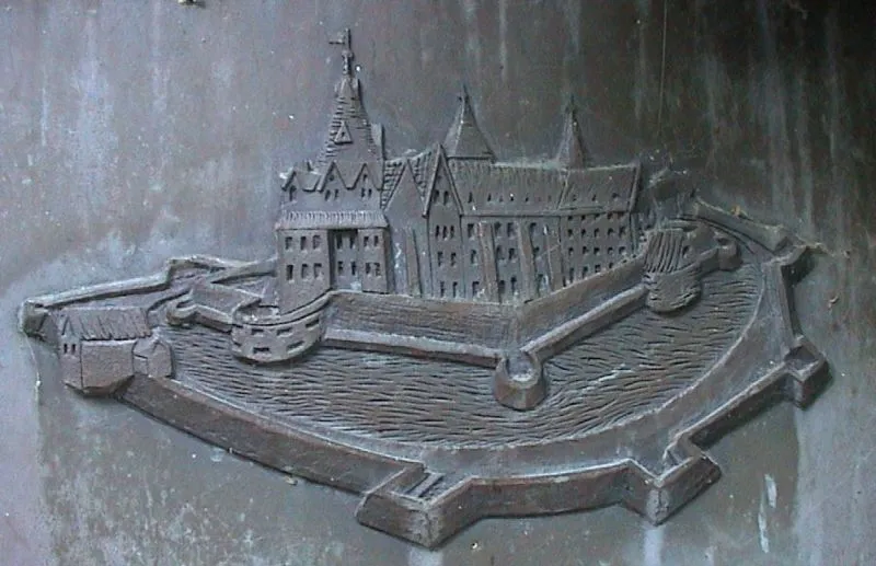Relief der Burg Delmenhorst auf der Burginsel, Kupferstich v. Merian, 1647.