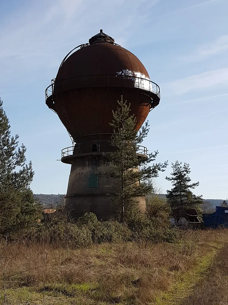 The water tower of the former Ehrang rail yard, Trier, Germany.