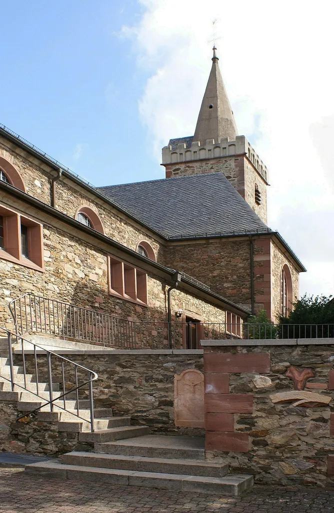 The staircase to the dominating parish church Mariä Himmelfahrt in Hörstein which is a municipal district of the town Alzenau