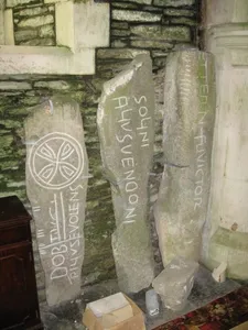 Inscribed stones at St Clydai's Church