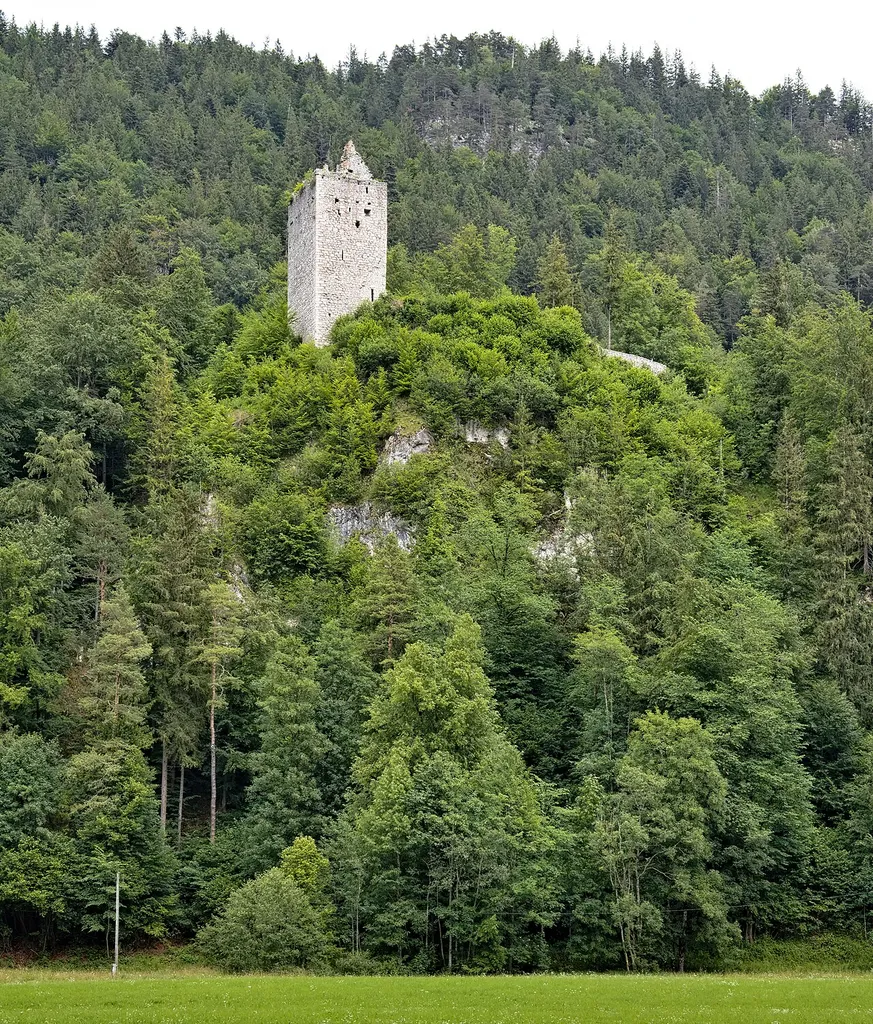 The remains of Vilsegg castle near Vils (Tirol, Austria) as seen from the Vils valley.