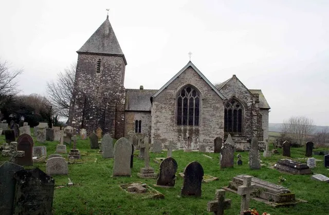 St Cuby's church Duloe The tower leans towards the church building, I was not drunk when I took this picture.