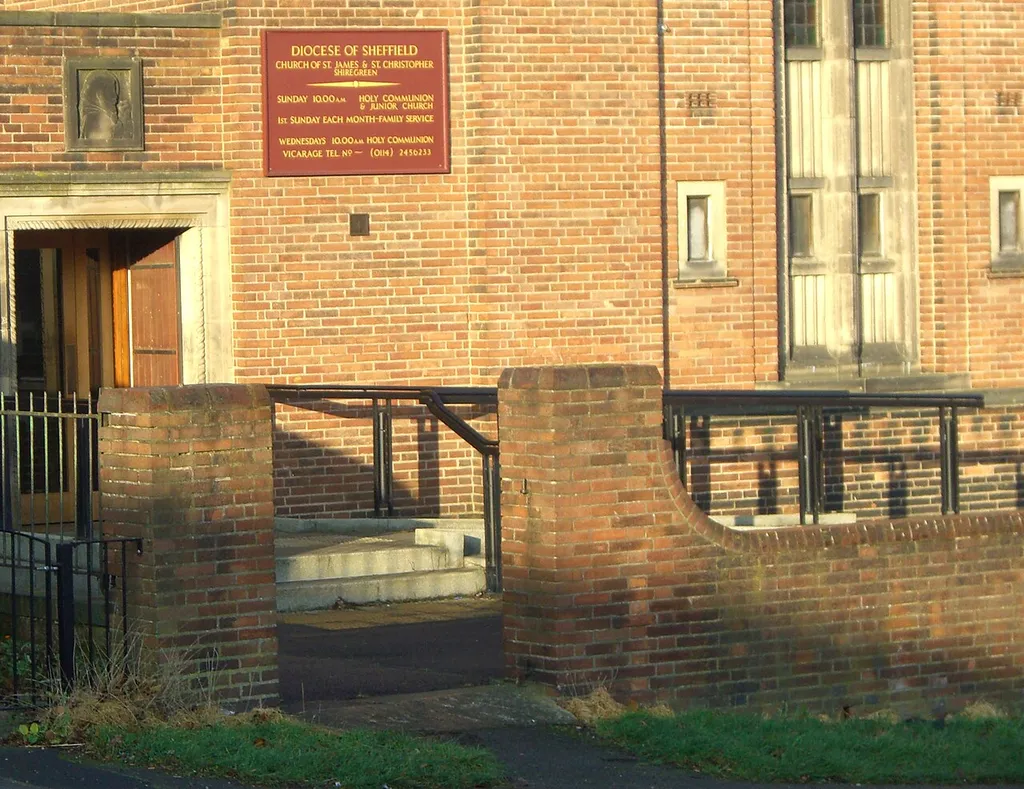 Gate piers and part of the boundary wall of the parish church of SS James and Christopher, Bellhouse Road, Shiregreen, Sheffield, South Yorkshire. .mw-parser-output .messagebox{margin:4px 0;width:auto;border-collapse:collapse;border:2px solid var(--border-color-progressive,#6485d1);background-color:var(--background-color-neutral-subtle,#fbfcff);color:var(--color-base,#202122);box-sizing:border-box;border-inline-start-width:8px}.mw-parser-output .messagebox.mbox-small{font-size:88%;line-height:1.25em}.mw-parser-output .mbox-warning,.mw-parser-output .mbox-speedy{border:2px solid var(--border-color-error,#b22222);background:var(--background-color-error-subtle,#ffdbdb);border-inline-start-width:8px}.mw-parser-output .mbox-serious,.mw-parser-output .mbox-delete,.mw-parser-output .mbox-stop{border:2px solid var(--border-color-error,#b22222);border-inline-start-width:8px}.mw-parser-output .mbox-issue,.mw-parser-output .mbox-content{border:2px solid #f28500;background:var(--background-color-warning-subtle,#ffe);border-inline-start-width:8px}.mw-parser-output .mbox-query,.mw-parser-output .mbox-style{border:2px solid #f4c430;background:var(--background-color-warning-subtle,#ffe);border-inline-start-width:8px}.mw-parser-output .mbox-shit{border:2px solid #960;border-inline-start-width:8px}.mw-parser-output .mbox-license{border:2px solid #88a;border-inline-start-width:initial}.mw-parser-output .mbox-legal{border:2px solid var(--border-color-notice,#666);background:var(--background-color-base,#fff);border-inline-start-width:8px}.mw-parser-output .mbox-honor{border:2px solid #ca3;background:var(--background-color-warning-subtle,#fcf4db);border-inline-start-width:8px}.mw-parser-output .mbox-growth{border:2px solid #8d4;background:var(--background-color-success-subtle,#d5fdf4);border-inline-start-width:8px}.mw-parser-output .mbox-move{border:2px solid #93c;border-inline-start-width:8px}.mw-parser-output .mbox-protection,.mw-parser-output .mbox-message{border:2px solid var(--borde