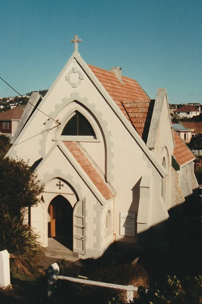 St Anne's Church (Anglican), 77 Northland Road, Northland, Wellington (New Zealand) in 1988. St Anne's was built in 1905. In 1999, it moved to the former Ward Memorial Methodist Church, 69 Northland Road. The former St Anne's is now a private residence.