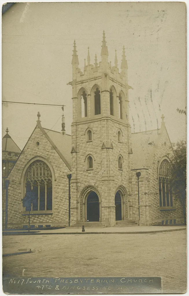 Fourth Presbyterian Church in Philadelphia, Pennsylvania on a pre-1923 postcard. From RG 428, Postcard Collection, Presbyterian Historical Society, Philadelphia, Pennsylvania.