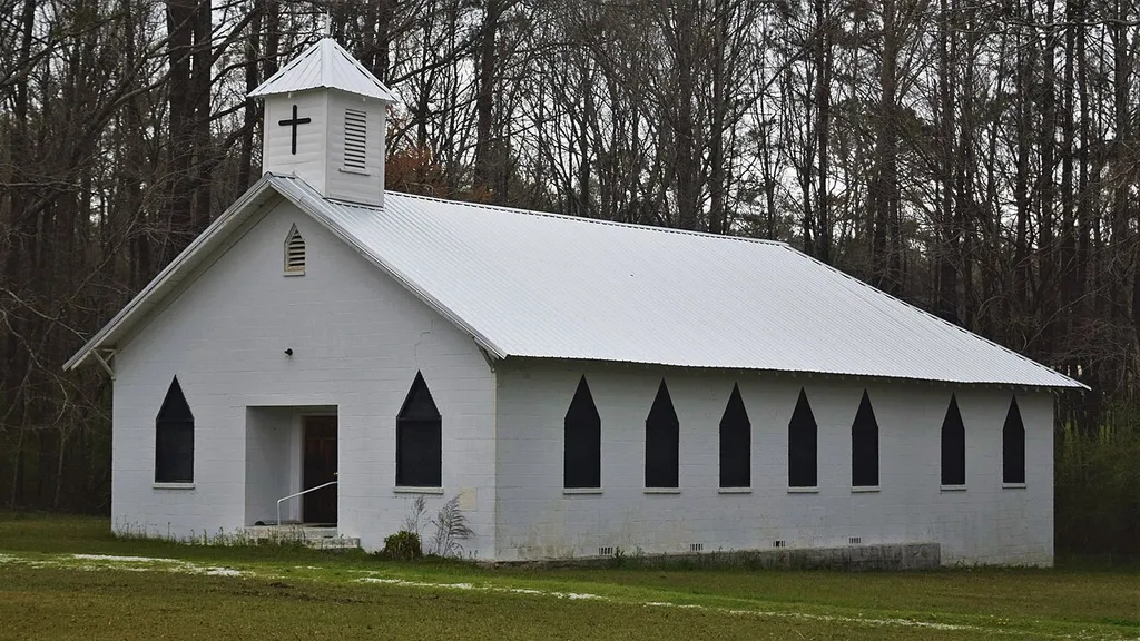 This is a photo of the Weogufka Methodist Church in Weogufka, AL. It was built in 1948.