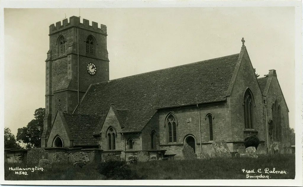 1920s to 1930s postcard of the Church of St Mary, Hullavington, Wiltshire, England. A history of the church is here. The photographer was Fred C. Palmer of Tower Studio, Herne Bay, Kent ca.1905-1916, and of 6 Cromwell Street, Swindon ca.1920-1936. He is believed to have died 1936-1939. The postcard is postmarked 1930. Points of interest The graveyard appears neglected, and there is a plant growing on the roof and protruding behind the right-hand gable. Therefore this photograph could have been taken just after the end of the First World War. Editing This is an unedited scan of an historical print that has darkened with age, but it would be inappropriate to adjust the brightness because detail would be lost in lighter or darker areas. It is suggested that edits of this image be uploaded as separate files. Border The remaining border of this image is important for researchers of this photographer. Some photographers trimmed their images more than others, and Palmer has a reputation for producing smaller postcards than other early 20th century UK photographers. He took his own photos, developed them in-house onto postcard-backed photographic paper and trimmed them himself. It is worth adding that during hand-developing the border is actively masked with equipment which both crops the picture and causes the white frame or border to appear on the paper. This frame is part of the design and is one of the reasons why the quality of Palmer's work is so interesting, and why there is an article and category for him on English Wiki. Researchers need to see exactly where the edge of the postcard is. Thank you for taking the time to read this.