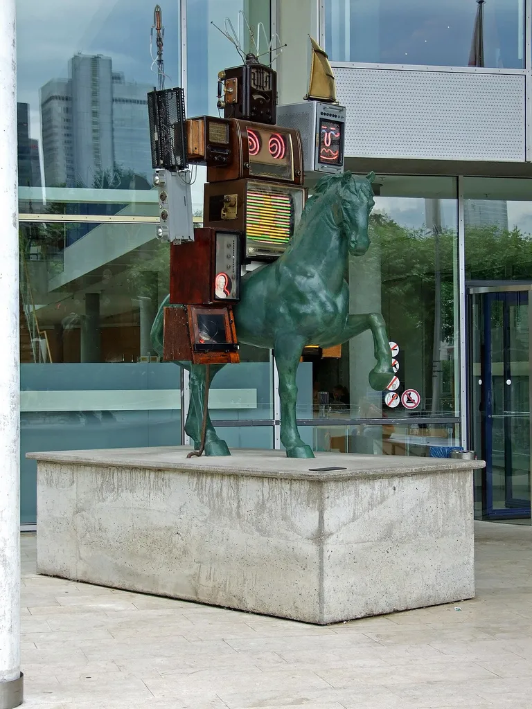 Nam June Paiks Skulptur Pre-Bell-Man vor dem Museum für Kommunikation in Frankfurt am Main